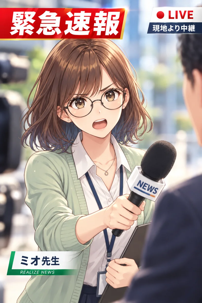 現地から中継するミオ先生
